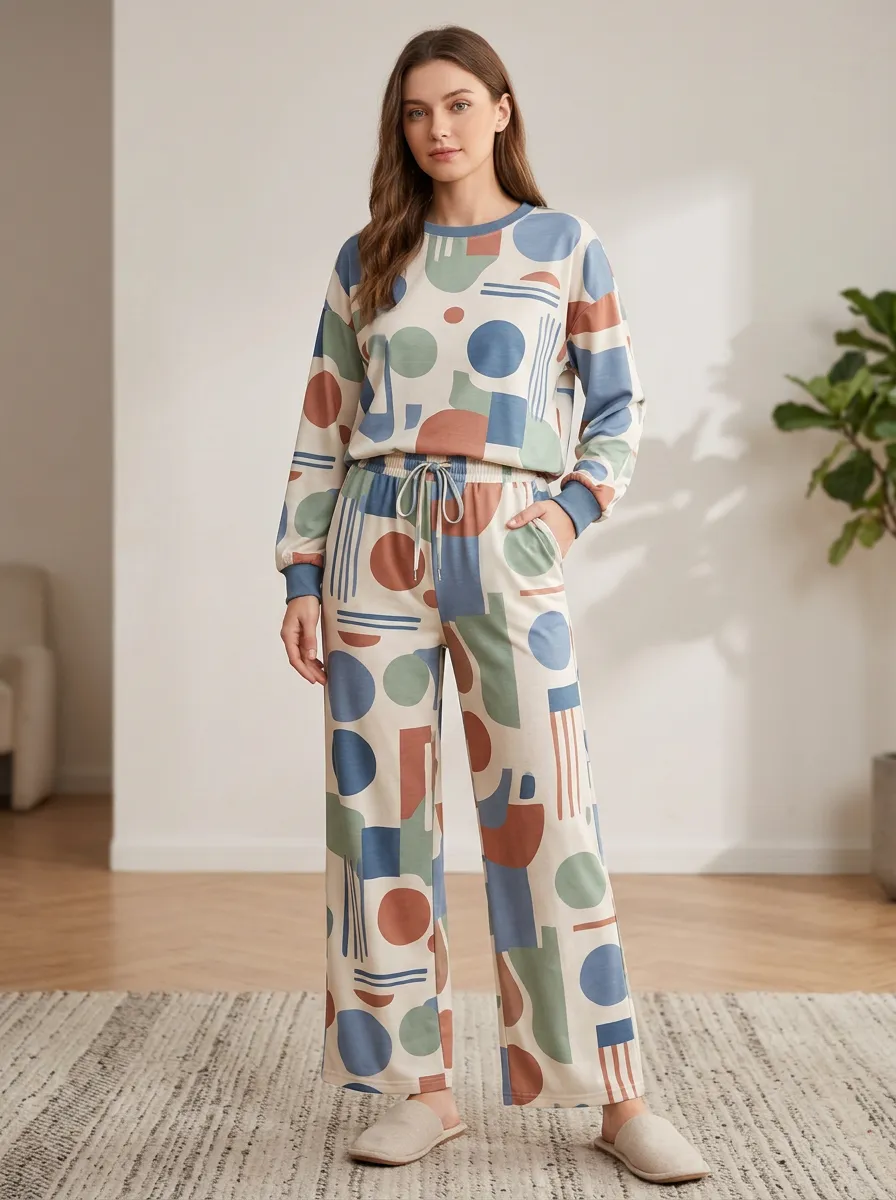 Women's Abstract Geometric Pattern Printed Lounge Pants