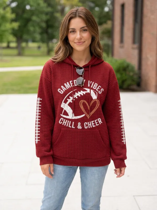 Women's Gridiron Gameday Vibes Heart Quilted Graphic Hoodie