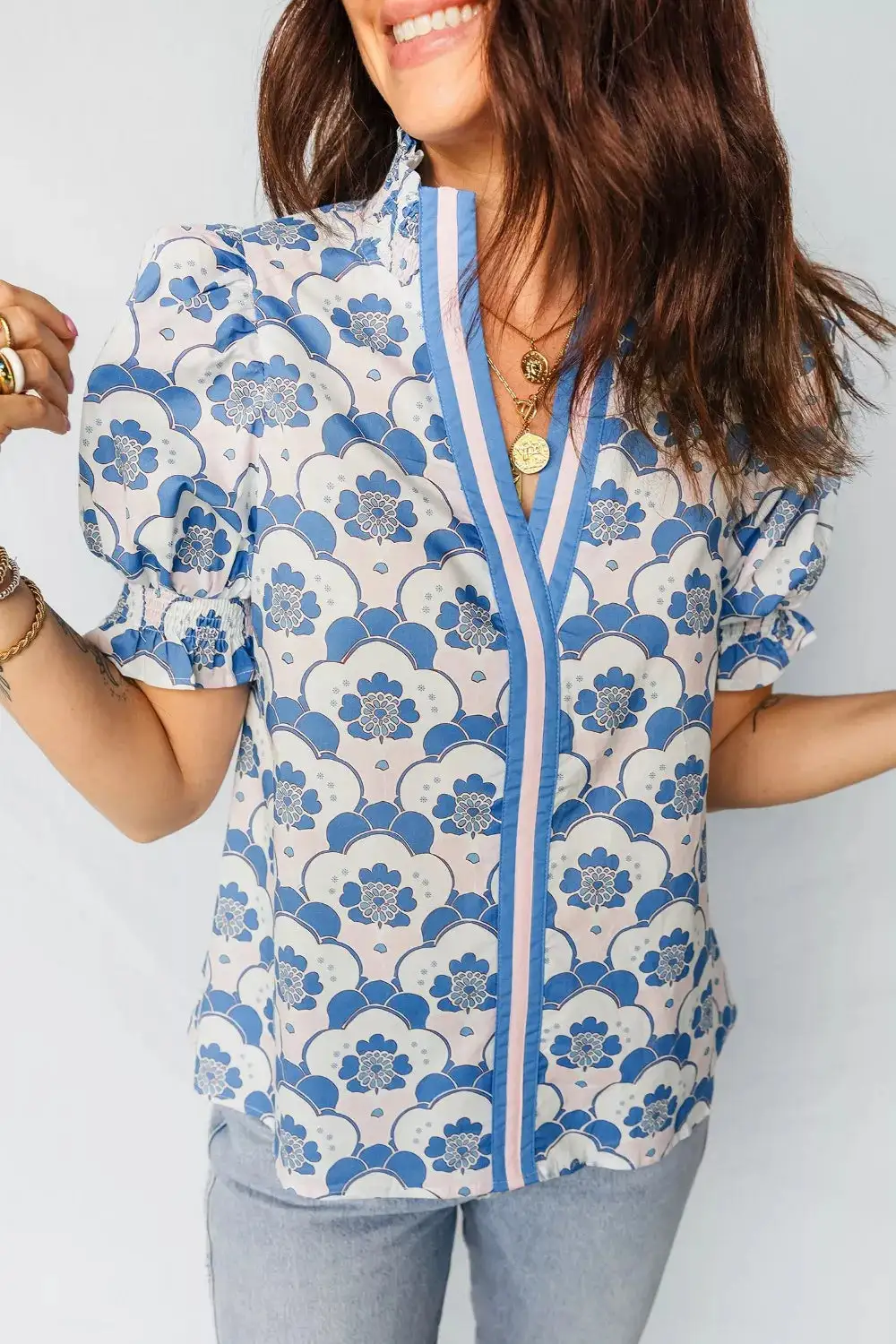 Floral Print Puff Sleeve Blouse