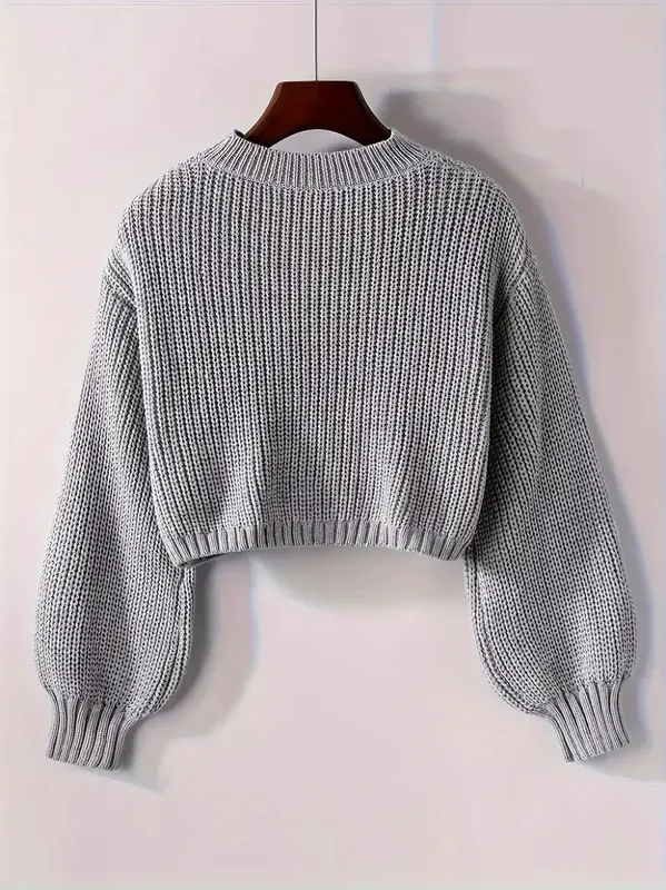 Winter Cropped Ribbed Knit Sweater