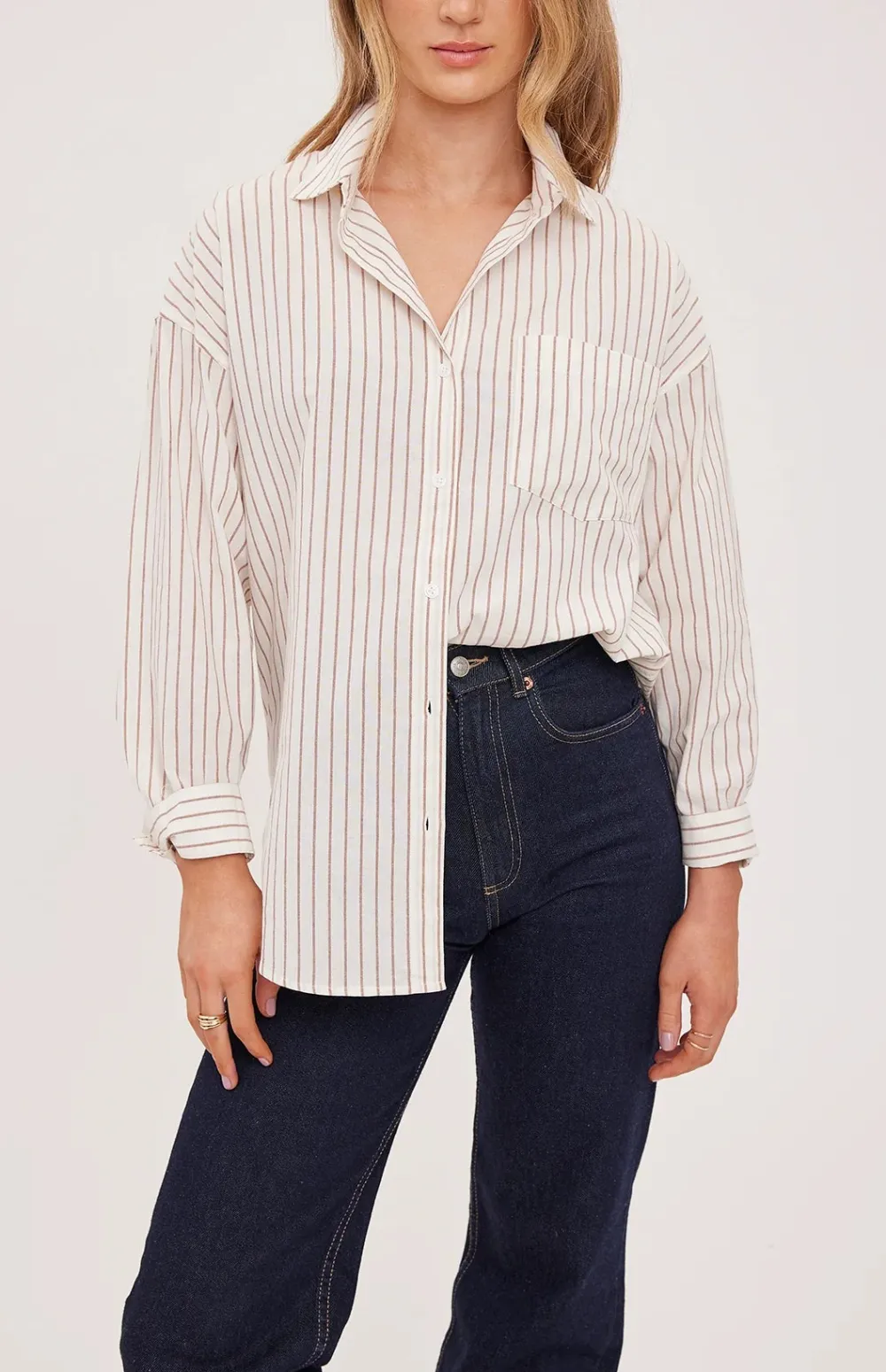 Striped Cotton Poplin Button Up Shirt