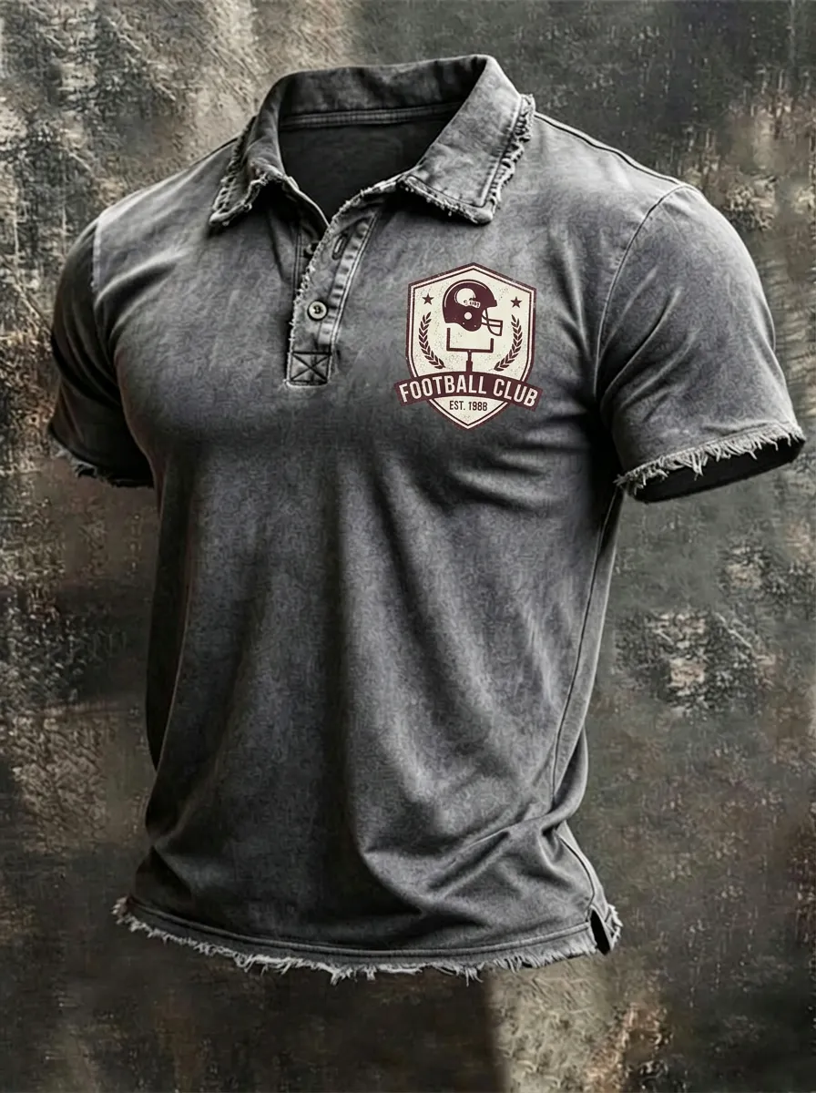 Football Club Helmet Logo Distressed Graphic Polo Shirt