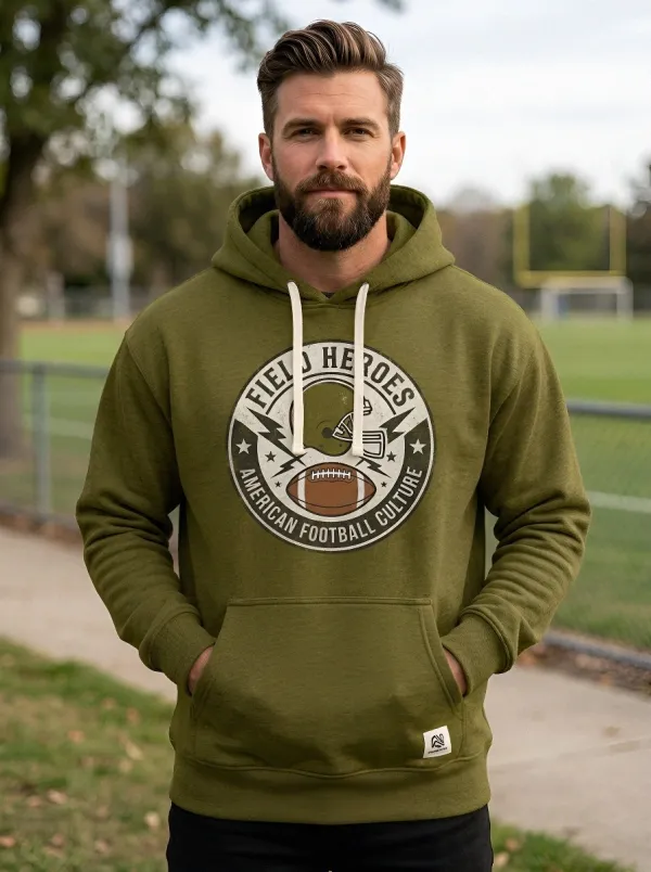 Men's American Football Field Heroes Helmet Graphic Hoodie