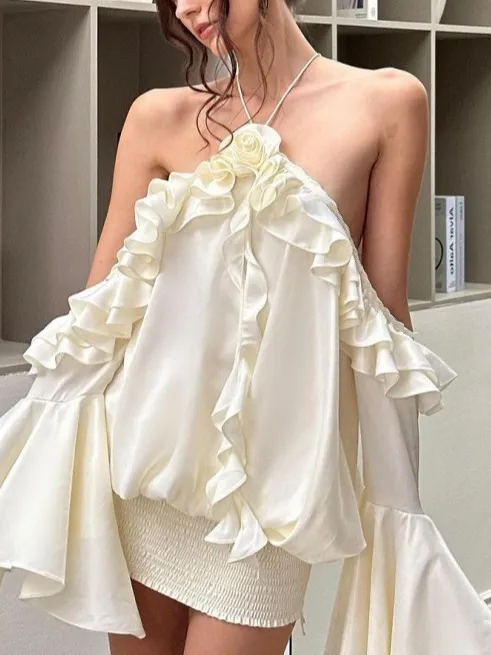 Off the Shoulder Ruffled Horn Mini Dress