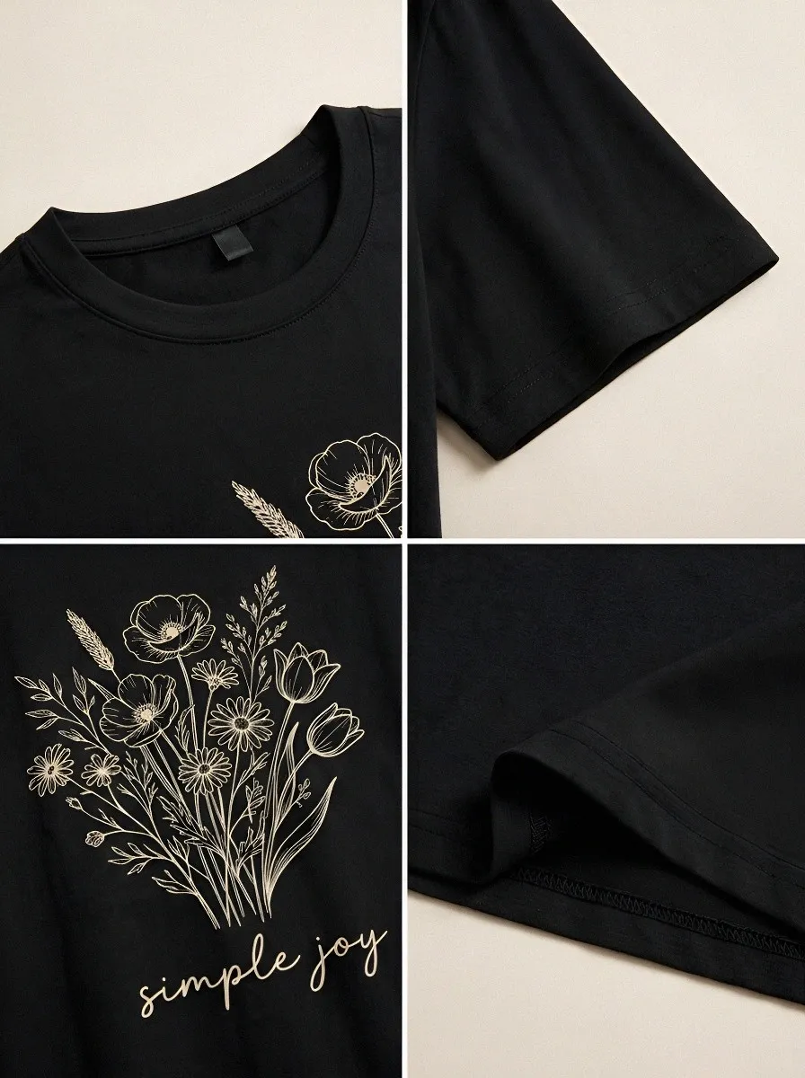 Women's Floral Lover Simple Joy Wildflower Bouquet Printed T-shirt