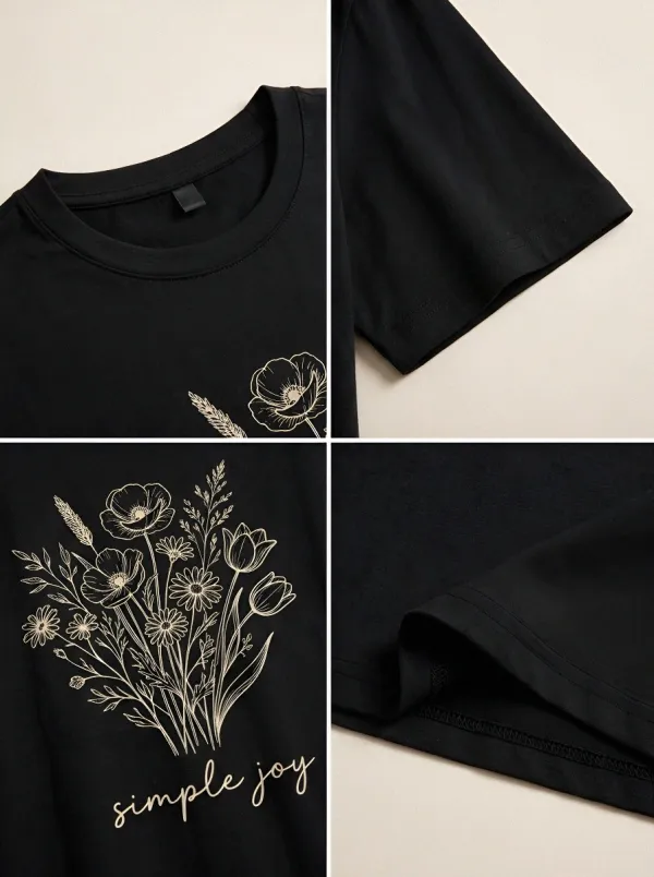 Women's Floral Lover Simple Joy Wildflower Bouquet Printed T-shirt