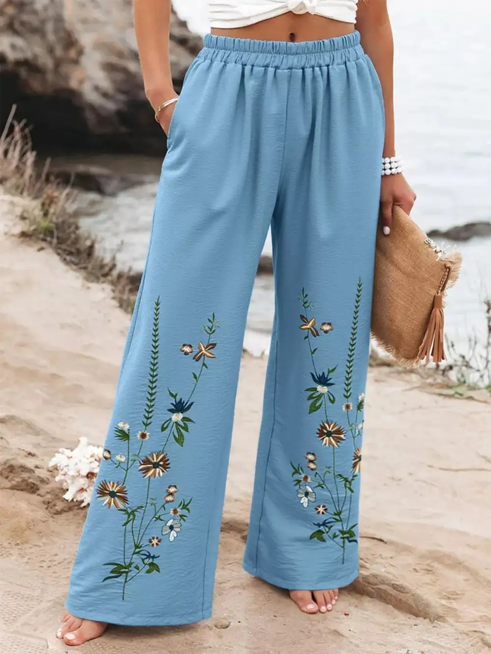 Floral Wide Leg Casual Pants