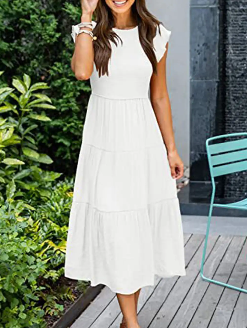 Flutter Sleeve Tiered Mini Dress
