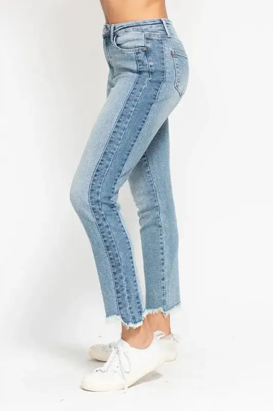 Full Size Vintage Wash Side Panel Detail With Fray Hem Slim Plus Size