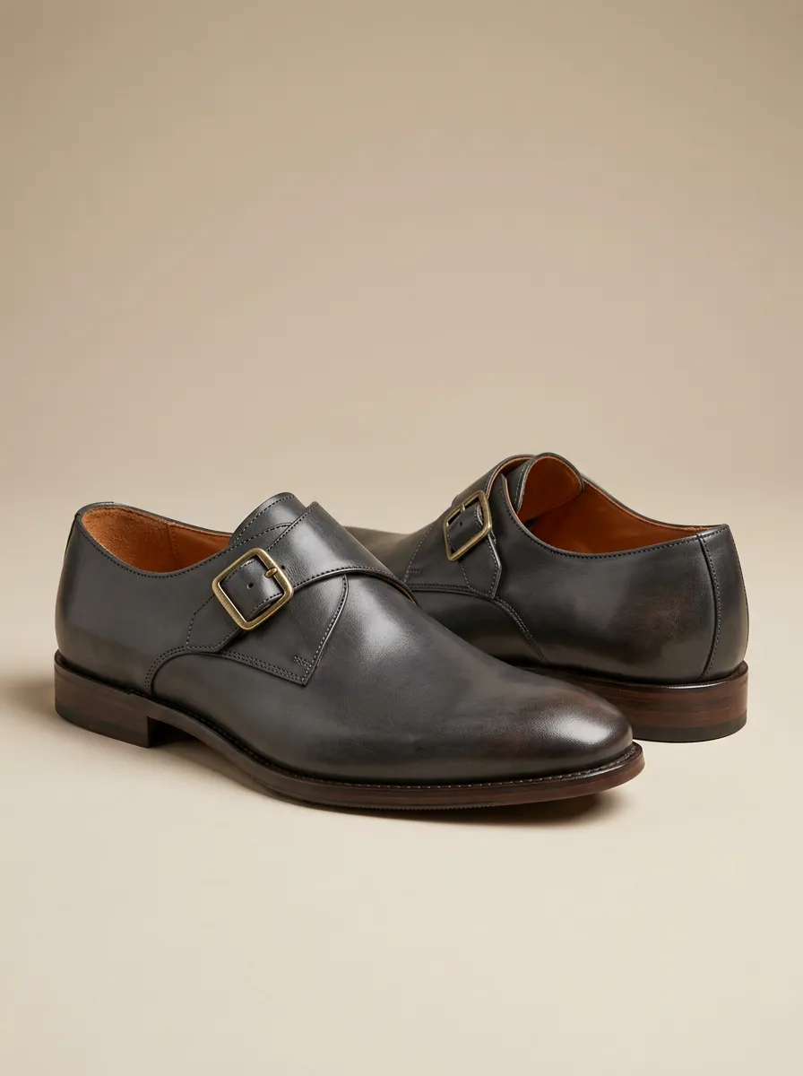 Men's Formal Business Classic Buckle Leather Monk Shoes