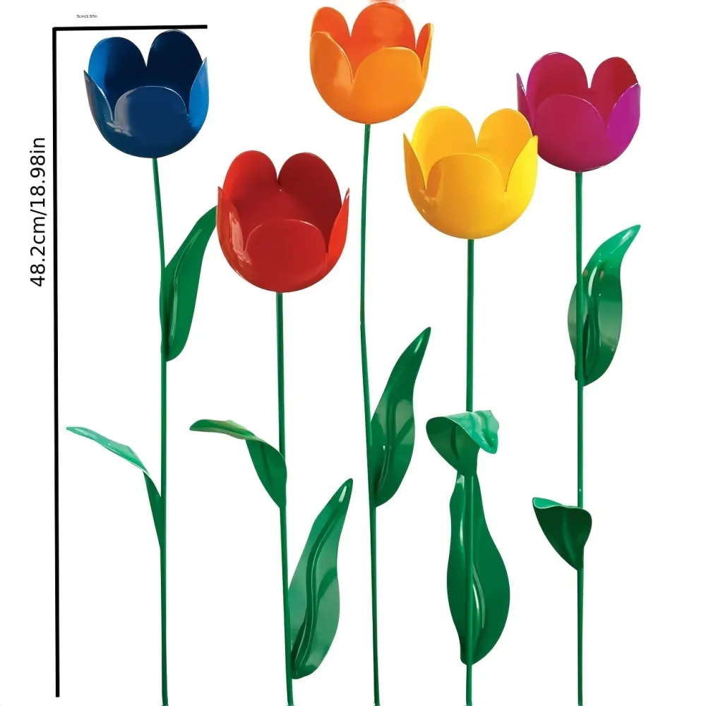 5 Pcs Colorful Metal Tulip Garden Stakes