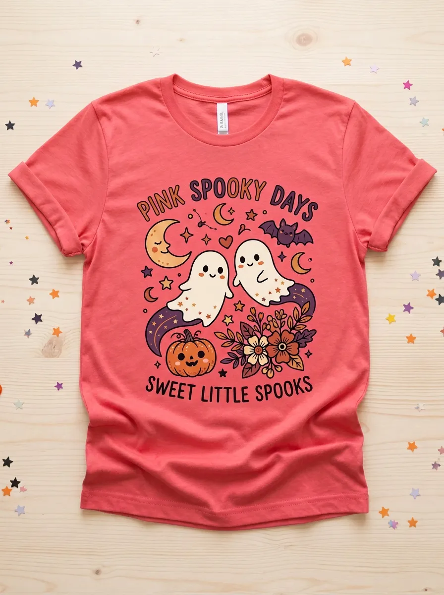 Ghost Pumpkin Bat Halloween Graphic T-Shirt