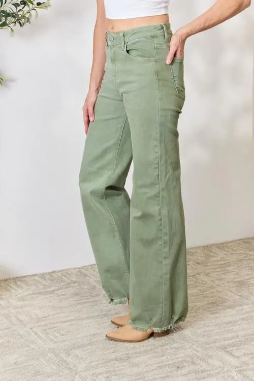 Raw Hem Wide Leg Detail Denim Jeans