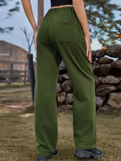 High Waist Cargo Straight Denim Jeans