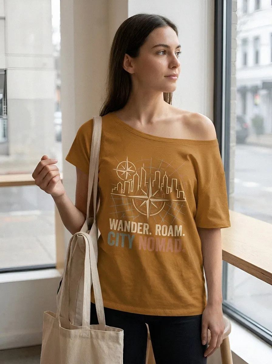 Women's Travel Lover City Skyline Compass Printed T-shirt