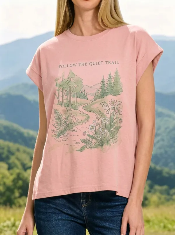 Women's Nature Lover Forest Trail Wildflower Printed T-shirt