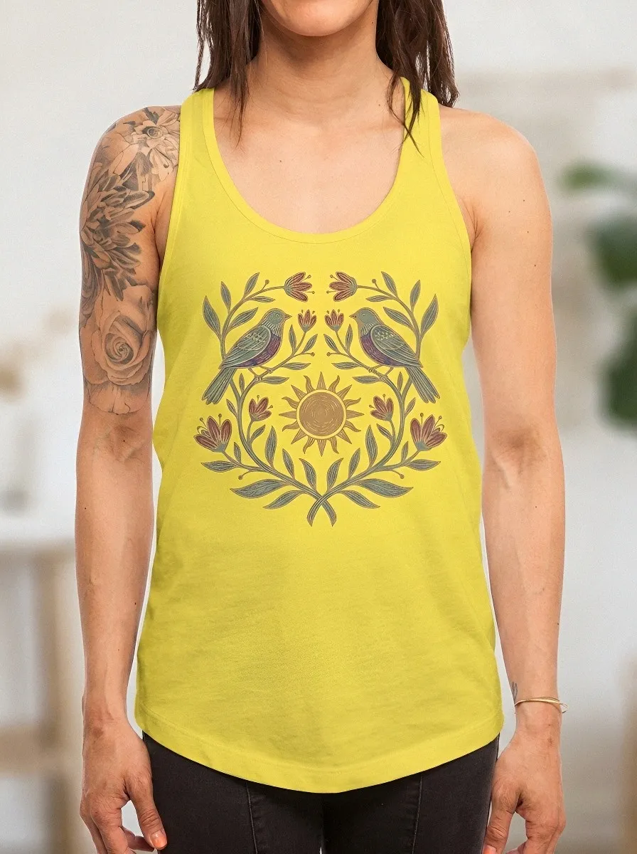 Women's Nature Lover Sun Birds Floral Printed Tank Top