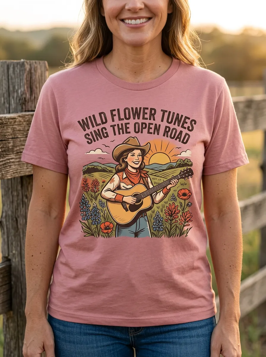 Cowgirl Country Music Crewneck T-Shirt