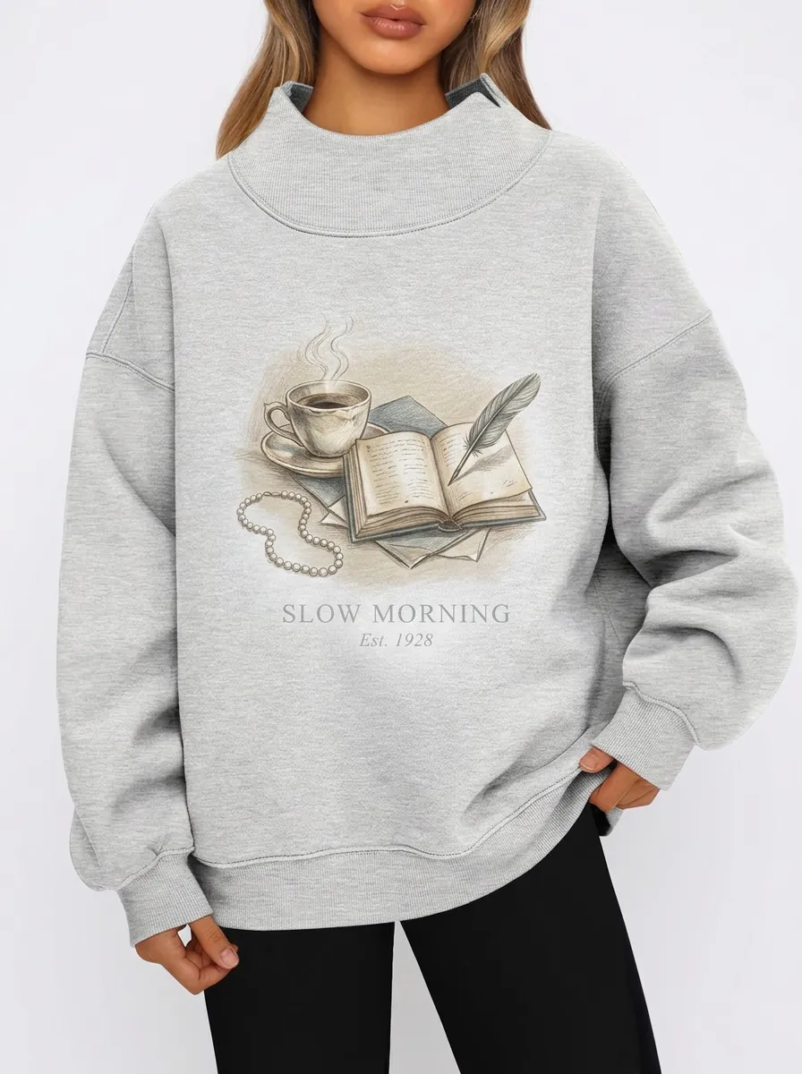 Women's Book Lover Coffee Feather Printed Sweatshirt