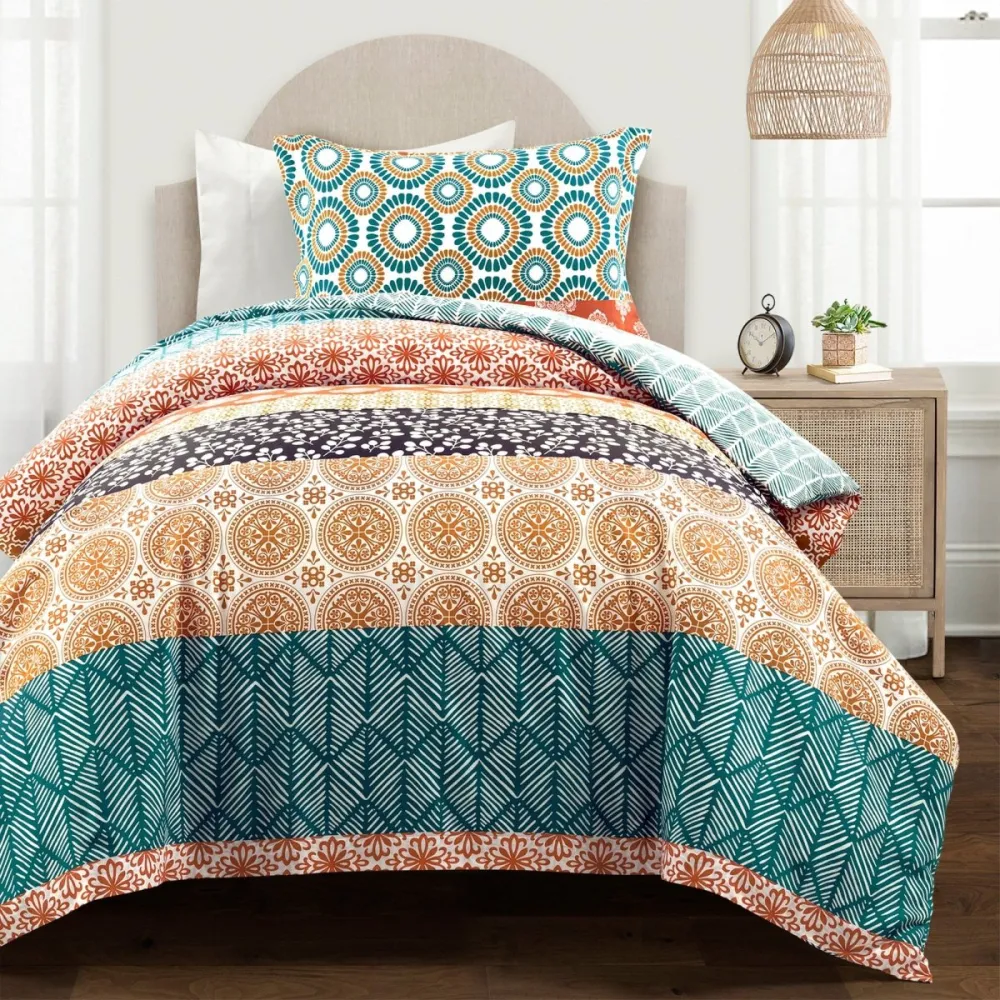 Cotton Striped Bohemian Reversible Duvet Cover Bedding Set