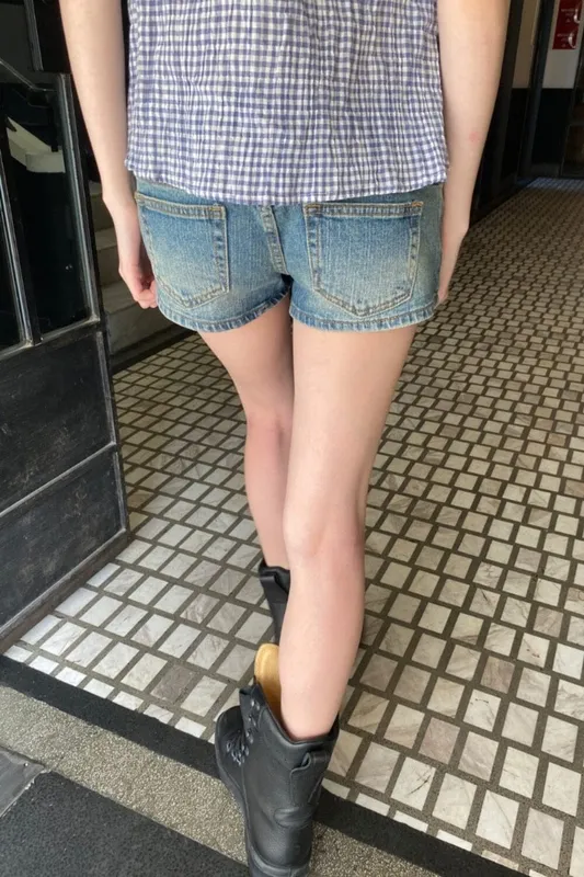 Medium Denim Button Front Shorts