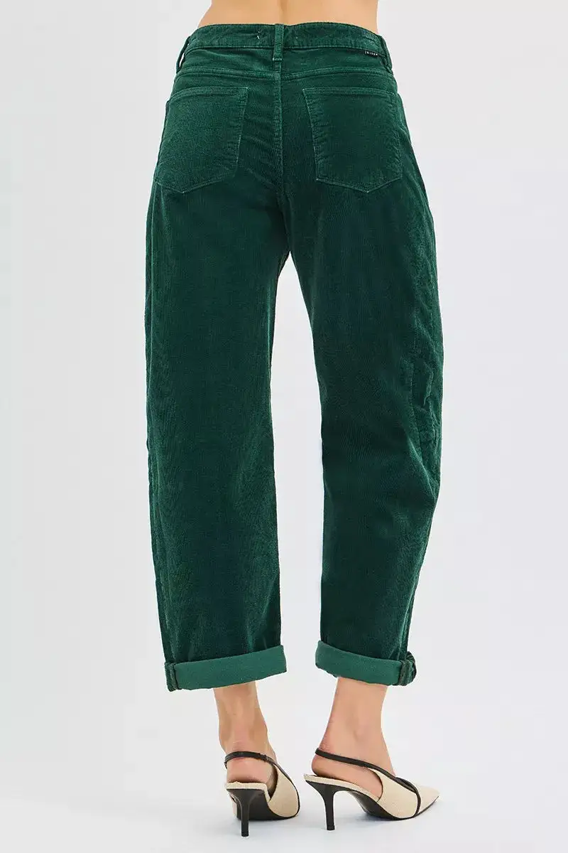Corduroy High Rise Barrel Leg Pocketed Pants