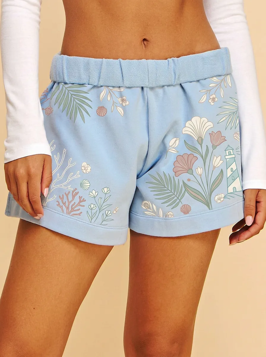Women's Coastal Beach Lover Lighthouse Floral Printed Shorts