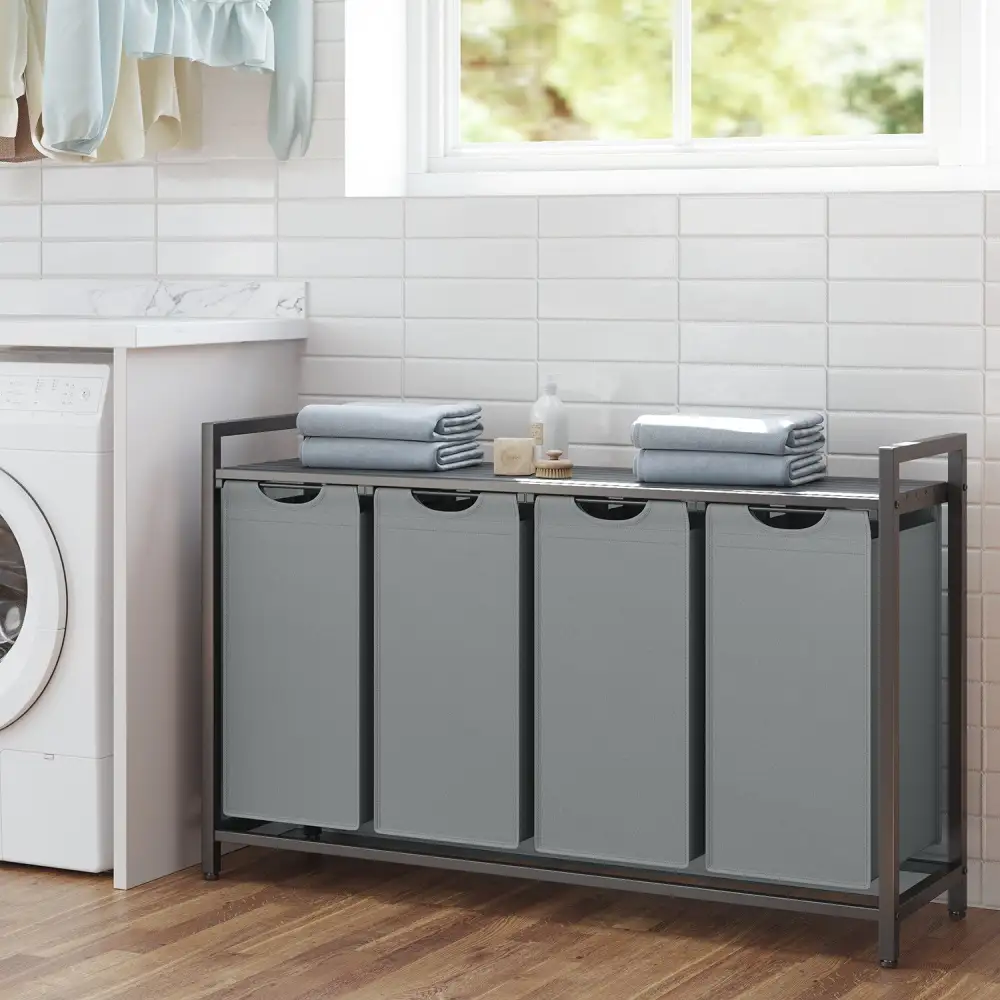 Four Compartment Pull Out Laundry Sorting Hamper
