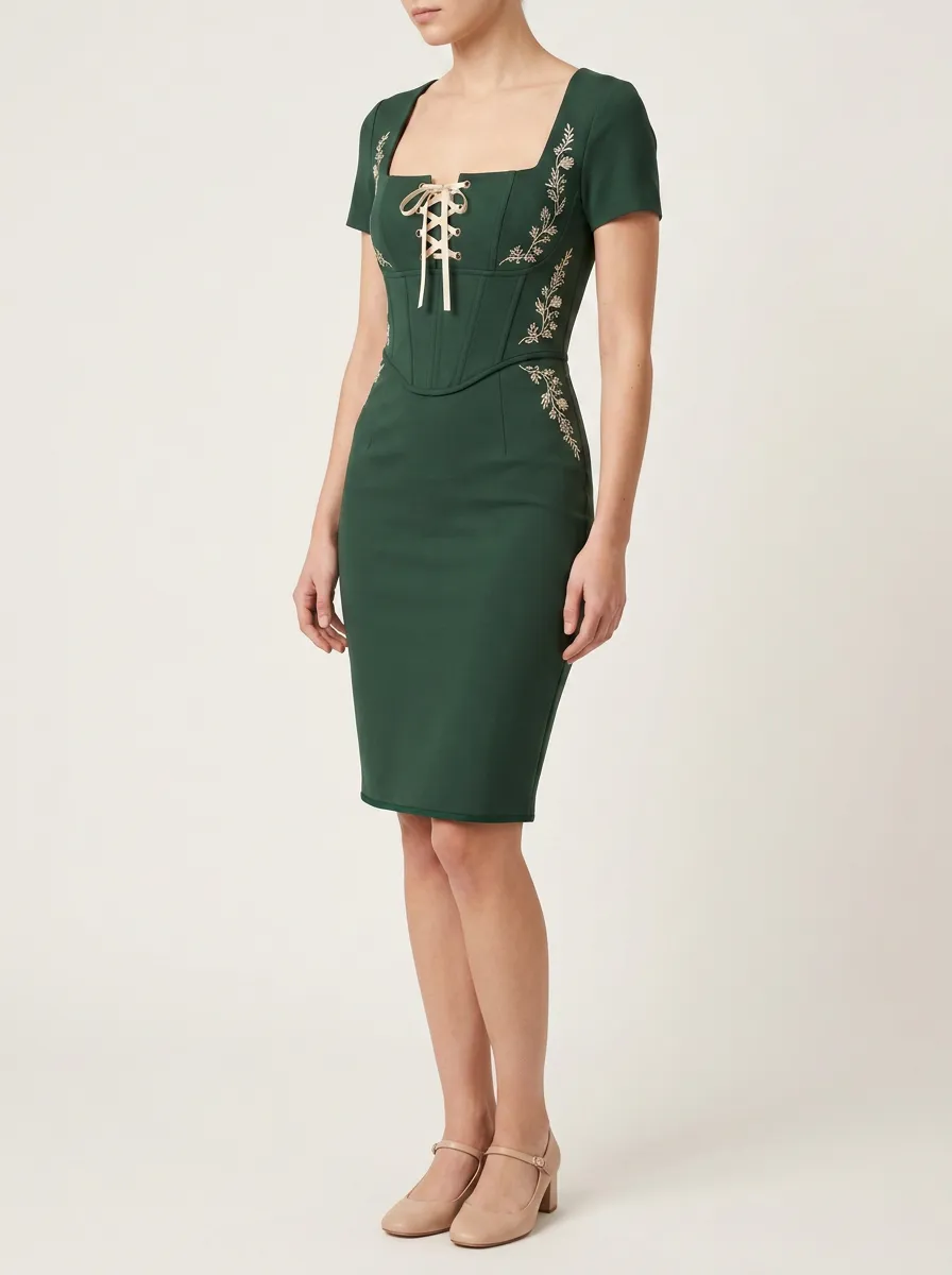 Women's Floral Embroidery Printed Bodycon Dress