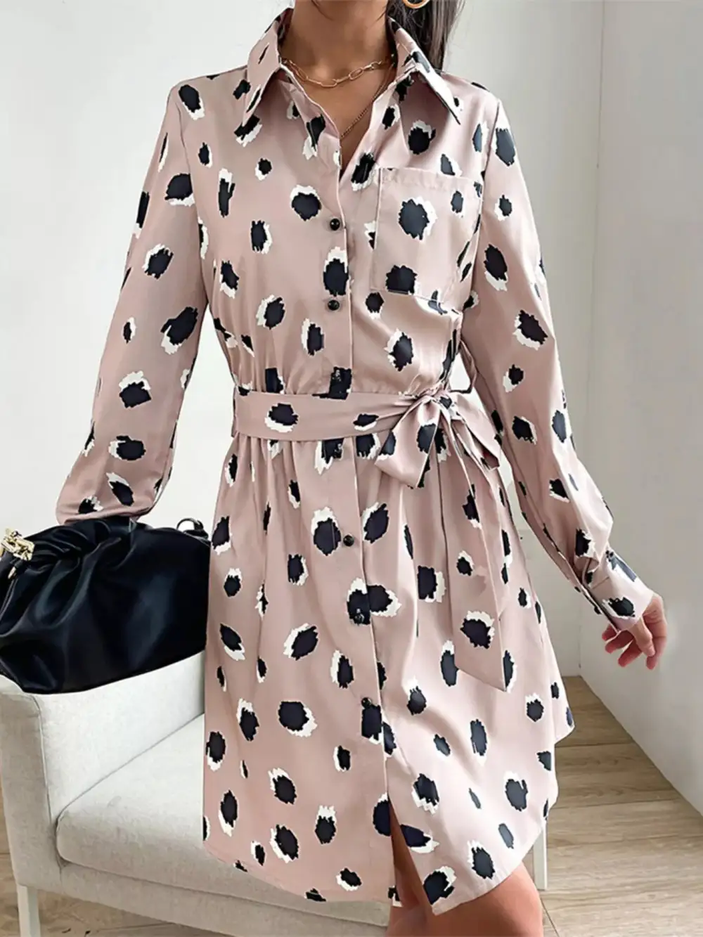 Easy Fit Printed Long Sleeve Mini Dress