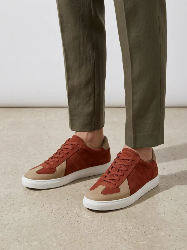 Men's Suede Leather Colorblock Casual Sneakers