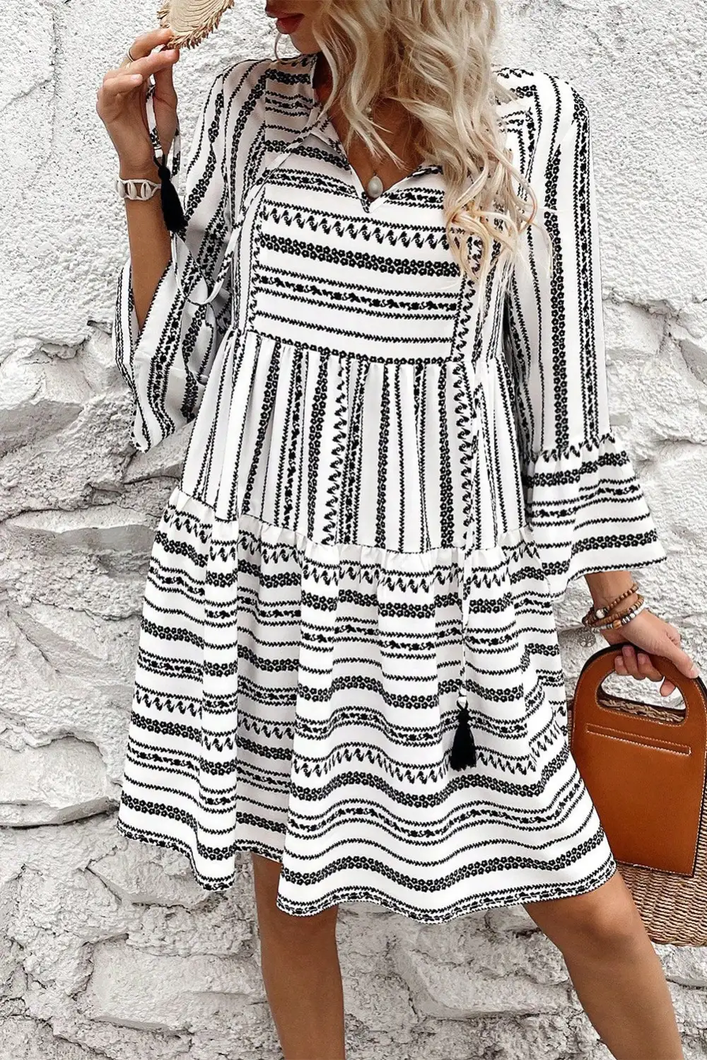 Striped V-Neck Mini Dress