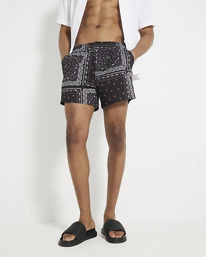 Men's Black Art Print Bandana Short
