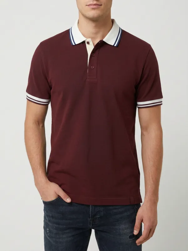 Men's Knit Ribbed Textured Striped Contrast-Collar Tipped-Sleeve Polo Shirt