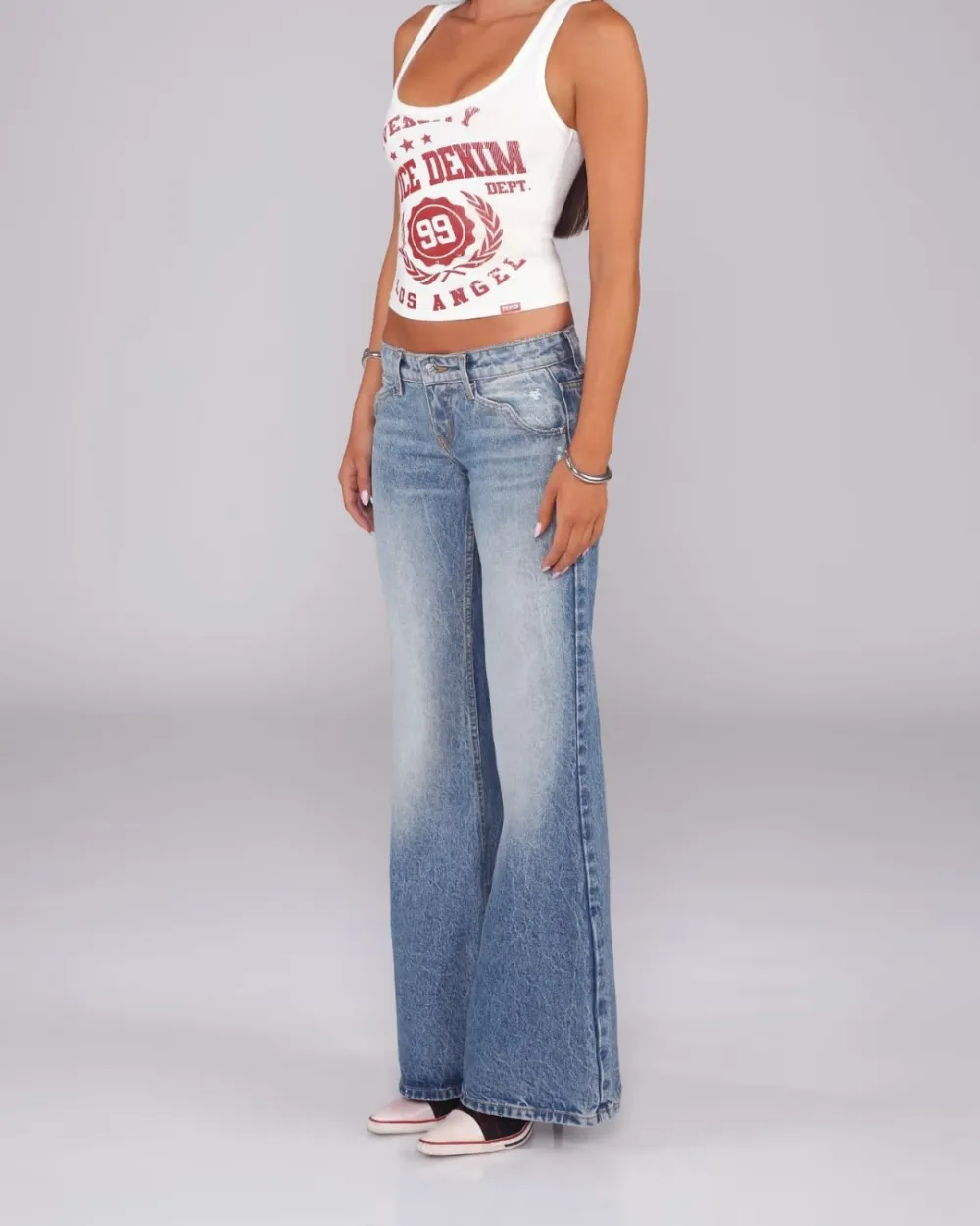 Washed Mid-Rise Straight Bootcut Jeans
