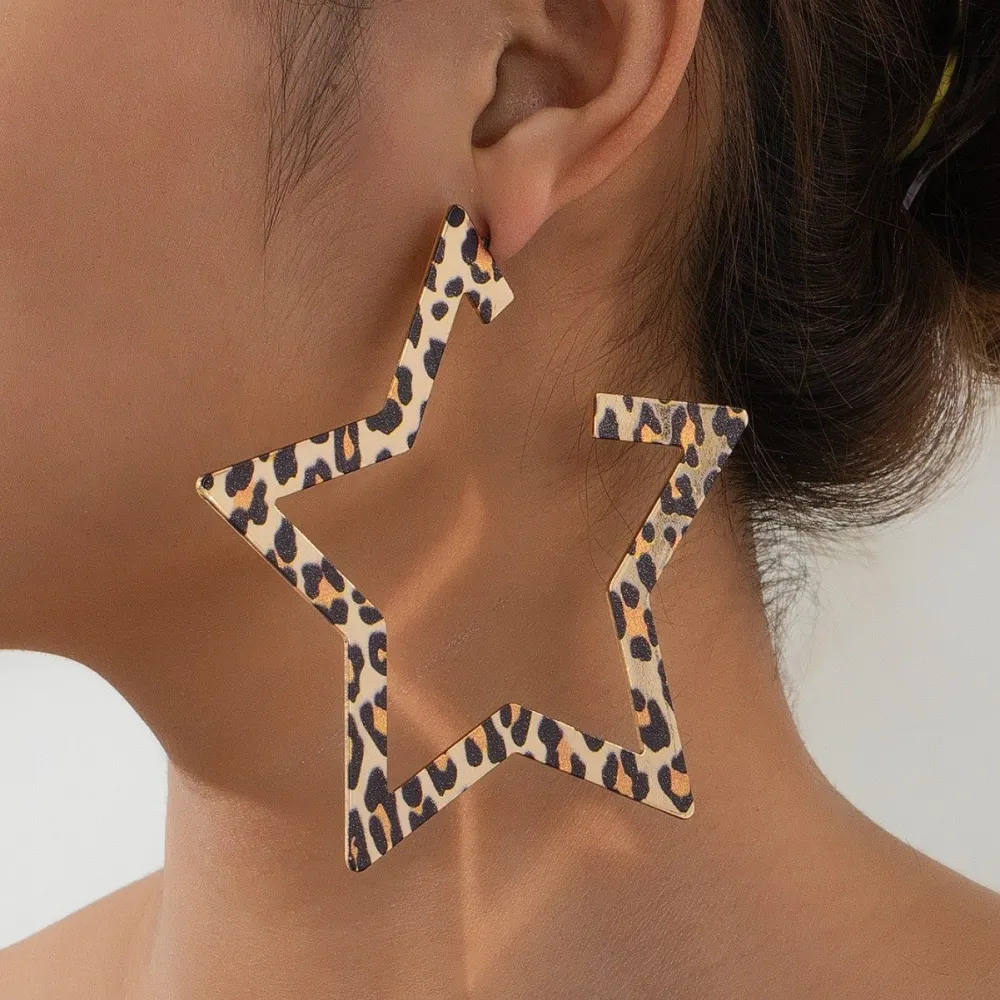Leopard Print Star Earrings