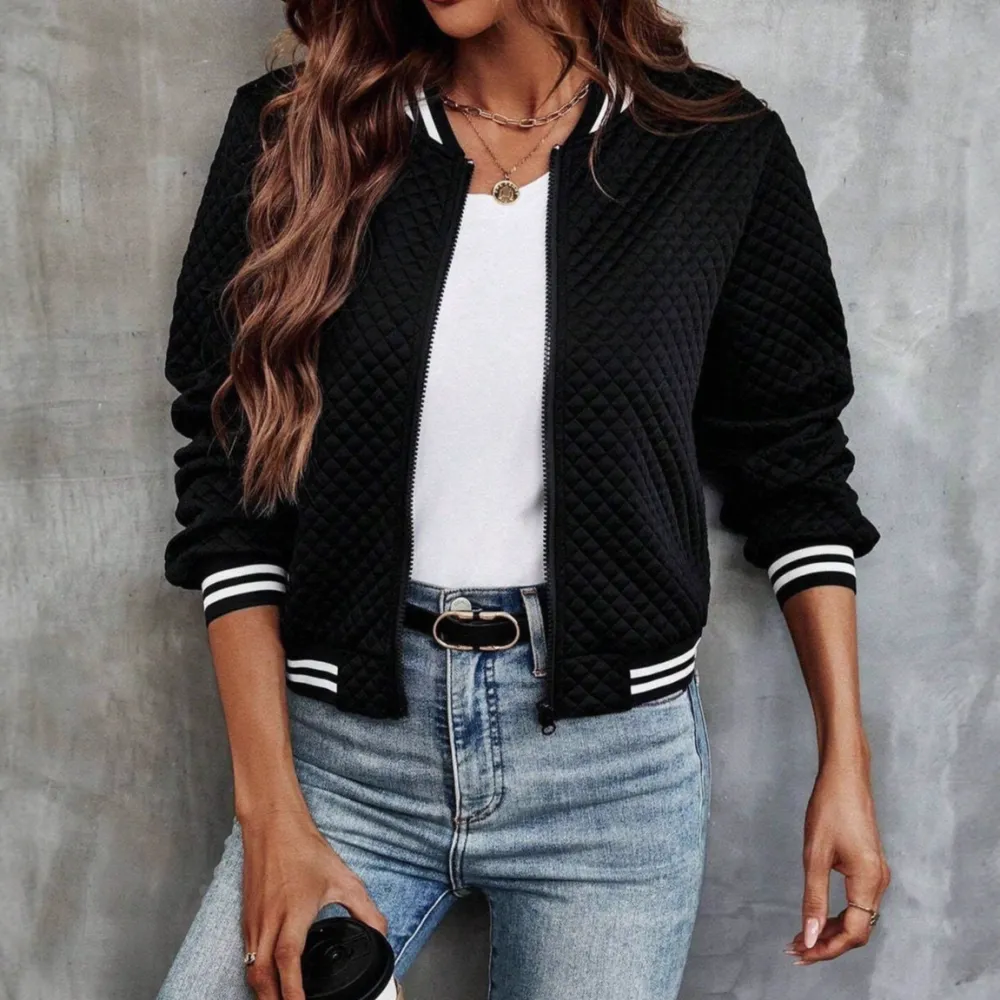 Quilted Zip Front Bomber Jacket