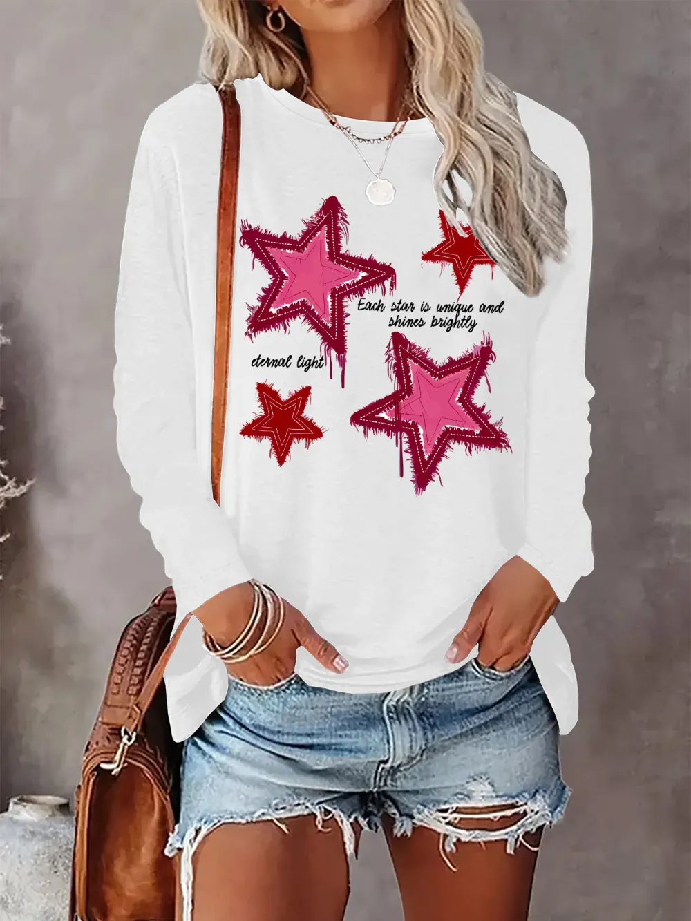 Distressed Star Print Casual Tee