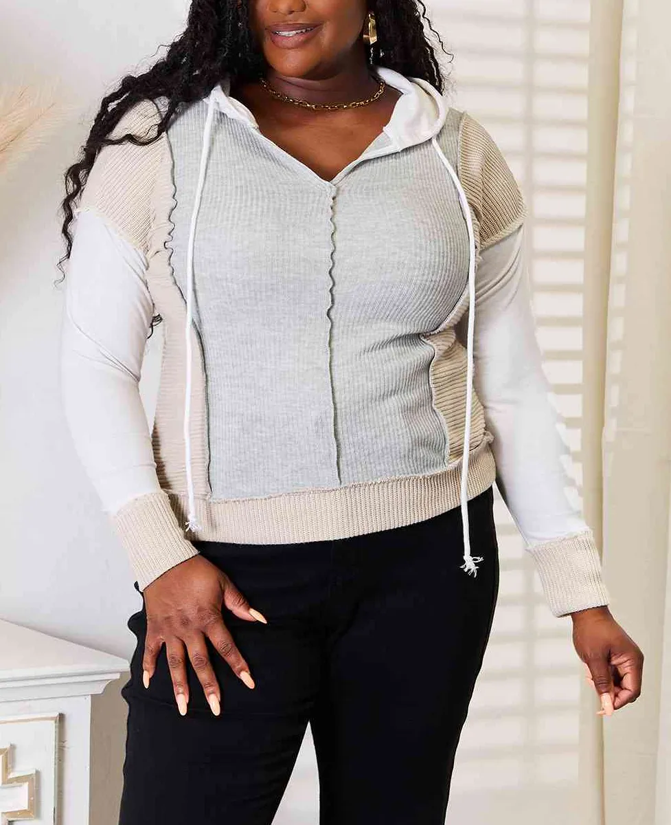 Drawstring Colorblock Contrast Hoodie