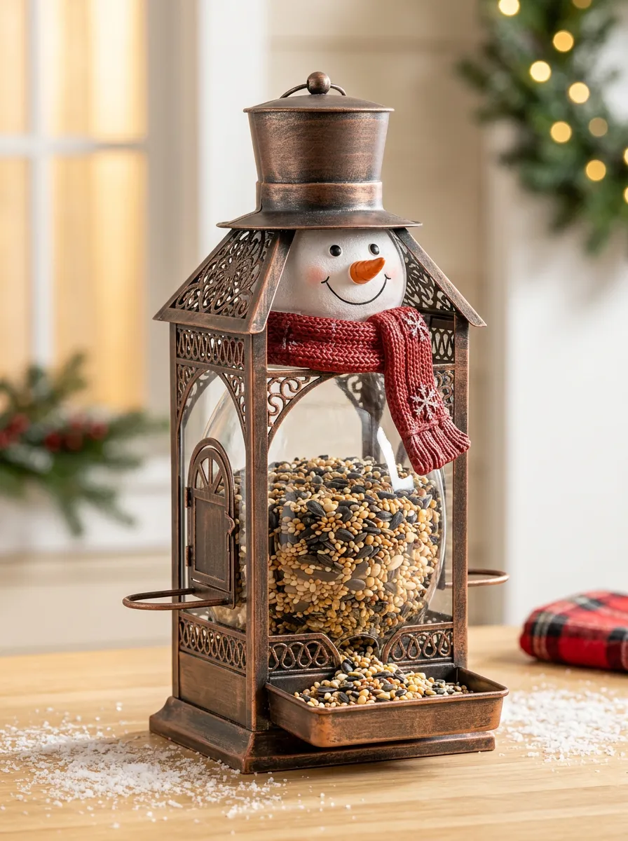 Snowman Lantern Christmas Bird Feeder