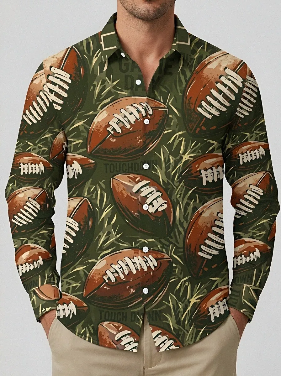 Men's American Football Game Day Touchdown Printed Long Sleeve Shirt