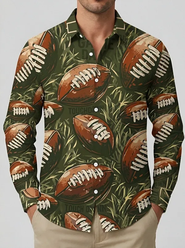 Men's American Football Game Day Touchdown Printed Long Sleeve Shirt