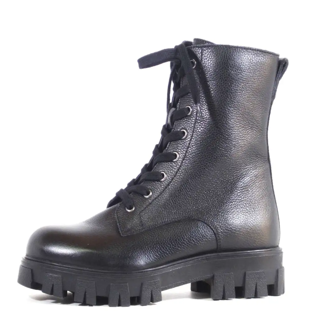 Leather Zip Combat Ankle Boots