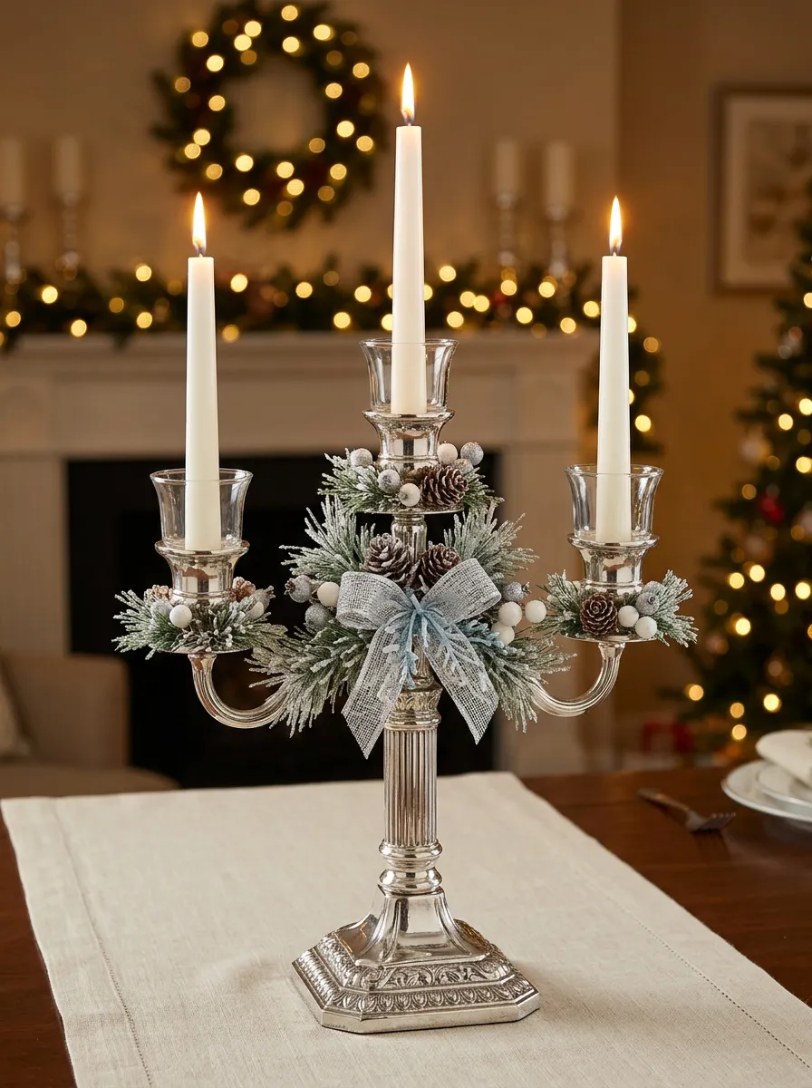Pinecone Bow Decorative Printed Candelabra