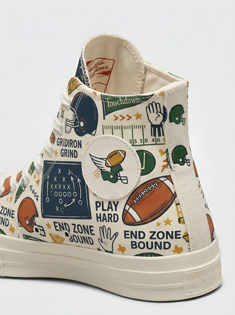 Unisex American Football Lover Gridiron Pattern Printed Sneakers
