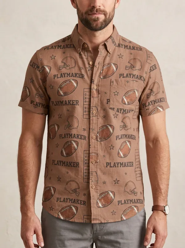 Men's American Football Playmaker Helmet Printed Button-Down Shirt