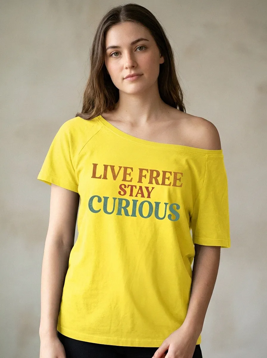 Women's Inspirational Quote Live Free Stay Curious Printed T-shirt
