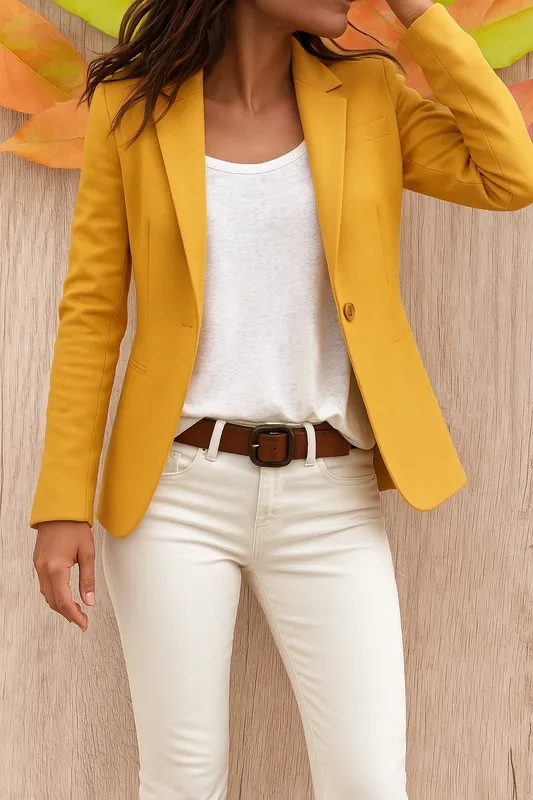 Single Button Fitted Office Blazer