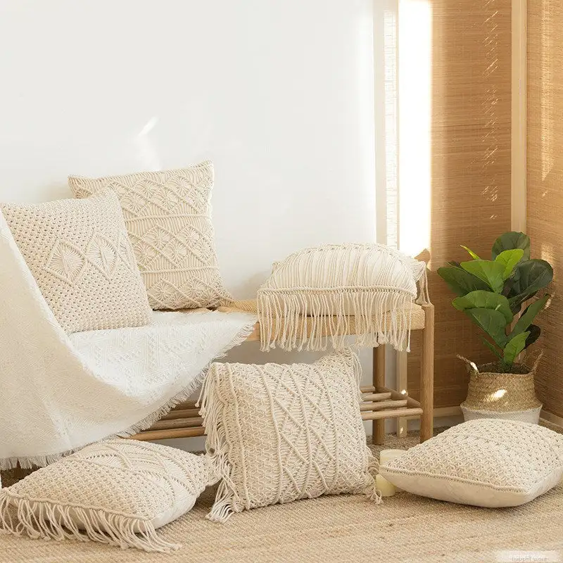 Knitted Boho Macrame Decorative Throw Blanket