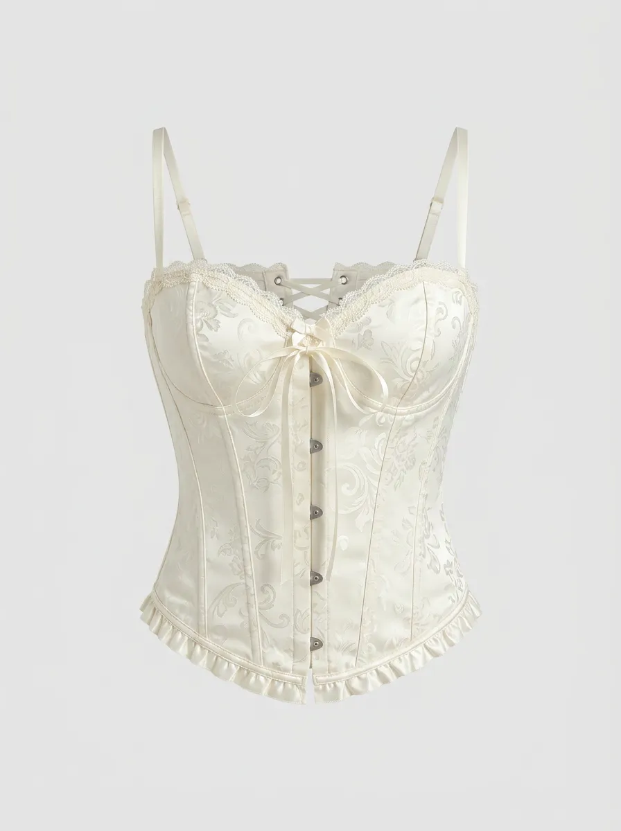 Floral Jacquard Lace-Up Lace-Trim Women's Corset Top